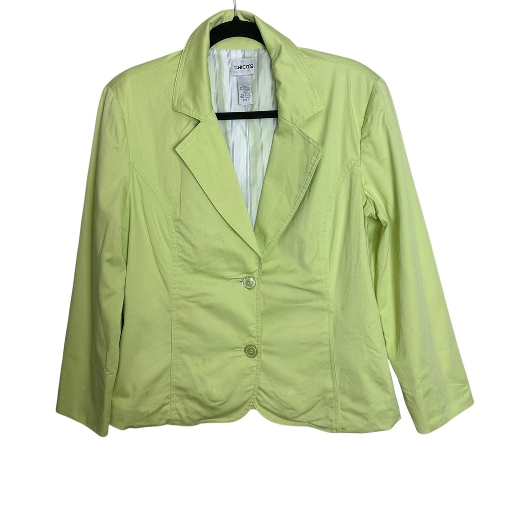 Chicos Size 1 Light Green Cotton‎ Blend Single Button Blazer Jacket